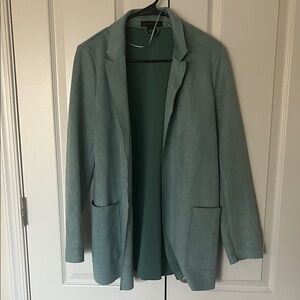 Joan Vass Open-Front Long Blazer in Sage